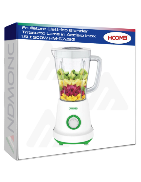 Frullatore Elettrico Blender Tritatutto Lame in Acciaio Inox 1.5Lt 500W HM-6725G