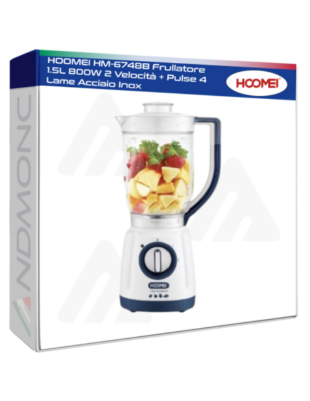 HOOMEI HM-6748B Frullatore 1.5L 800W 2 Velocità + Pulse 4 Lame Acciaio Inox