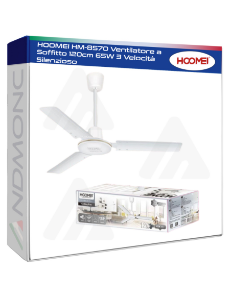 HOOMEI HM-8570 Ventilatore a Soffitto 120cm 65W 3 Velocità Silenzioso
