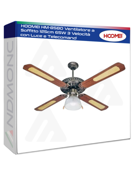 HOOMEI HM-8580 Ventilatore a Soffitto 125cm 65W 3 Velocità con Luce e Telecomand