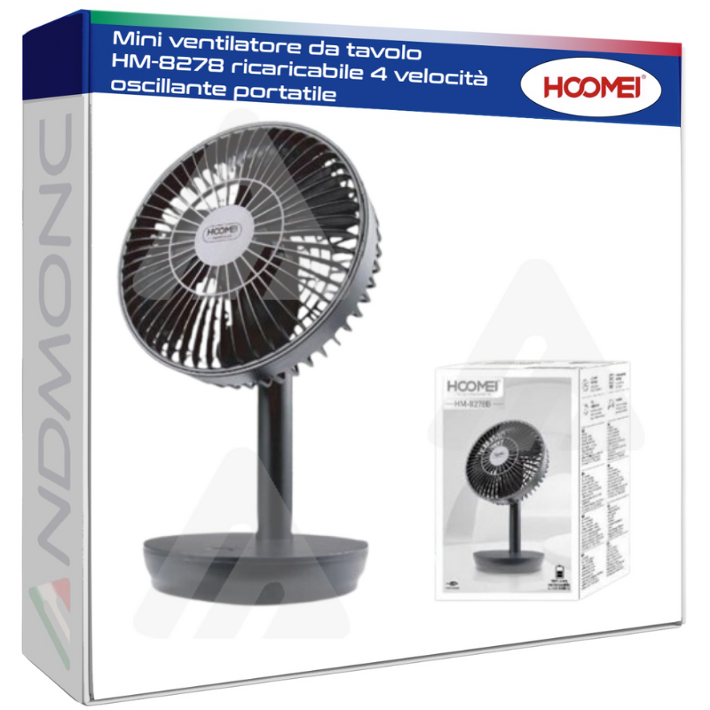 Mini ventilatore da tavolo HM-8278 ricaricabile 4 velocità oscillante portatile