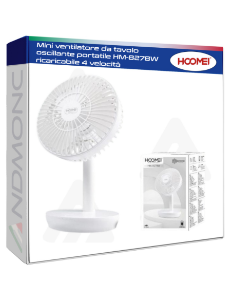 Mini ventilatore da tavolo oscillante portatile HM-8278W ricaricabile 4 velocità