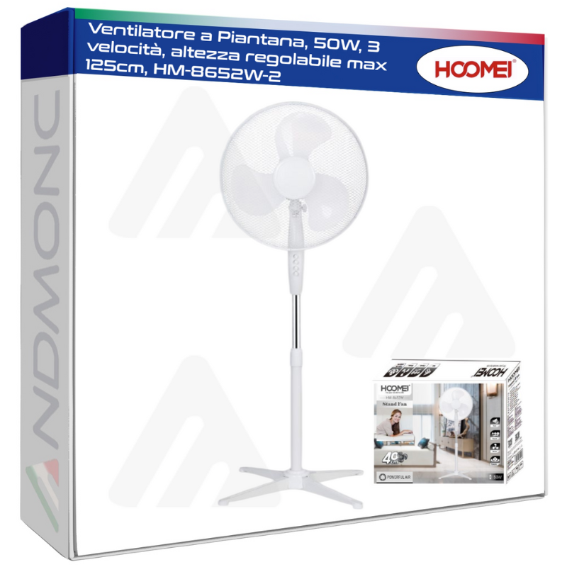 Ventilatore a Piantana, 50W, altezza regolabile max 125cm, 3 velocità, HM-8652W-2