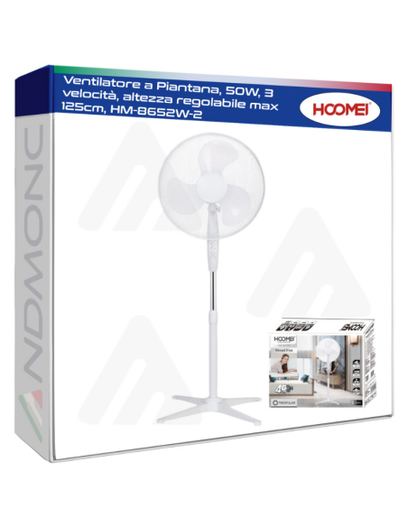 Ventilatore a Piantana, 50W, altezza regolabile max 125cm, 3 velocità, HM-8652W-2