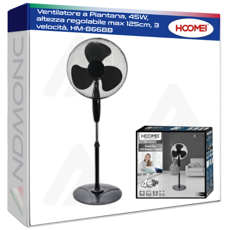 Ventilatore a Piantana, 45W, altezza regolabile max 125cm, 3 velocità, HM-8668B