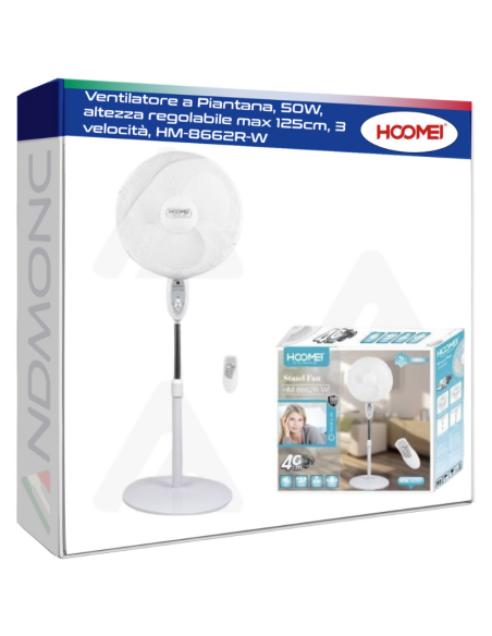 Ventilatore a Piantana, 50W, altezza regolabile max 125cm, 3 velocità, HM-8662R-W