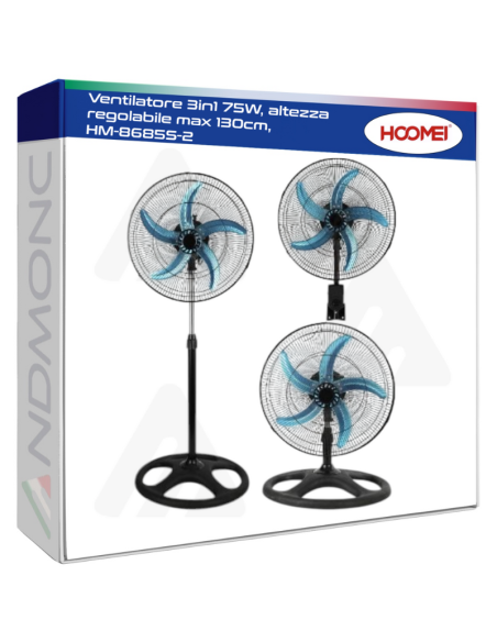 Ventilatore 3in1 75W, altezza regolabile max 130cm, HM-8685S-2
