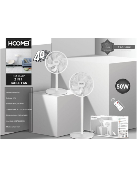 Ventilatore A Piantana Cromato 50W 3 Velocità Hoomei HM-8658