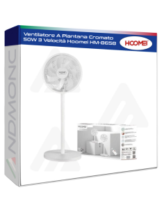 Ventilatore A Piantana Cromato 50W 3 Velocità Hoomei HM-8658