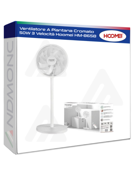 Ventilatore A Piantana Cromato 50W 3 Velocità Hoomei HM-8658