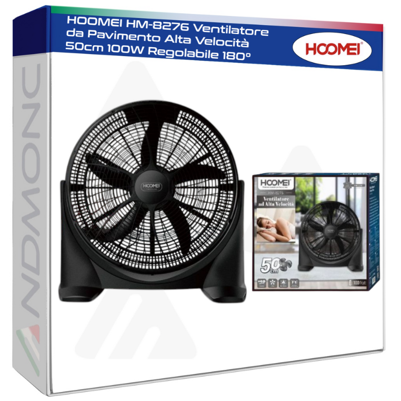 HOOMEI HM-8276 Ventilatore da Pavimento Alta Velocità 50cm 100W Regolabile 180°