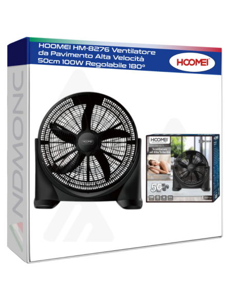 HOOMEI HM-8276 Ventilatore da Pavimento Alta Velocità 50cm 100W Regolabile 180°