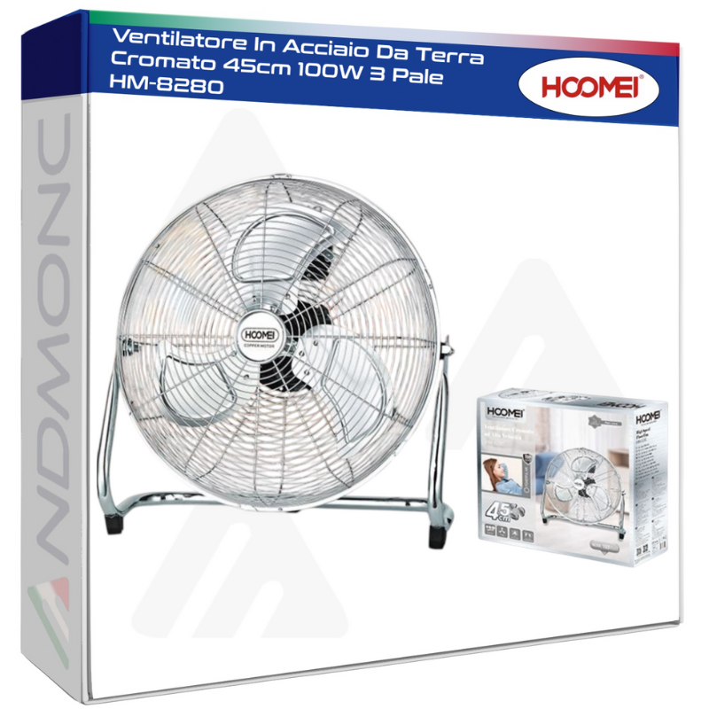 Ventilatore In Acciaio Da Terra Cromato 45cm...