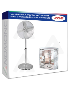 Ventilatore A Piantana Cromato 50W 3 Velocità Hoomei Hm-8688