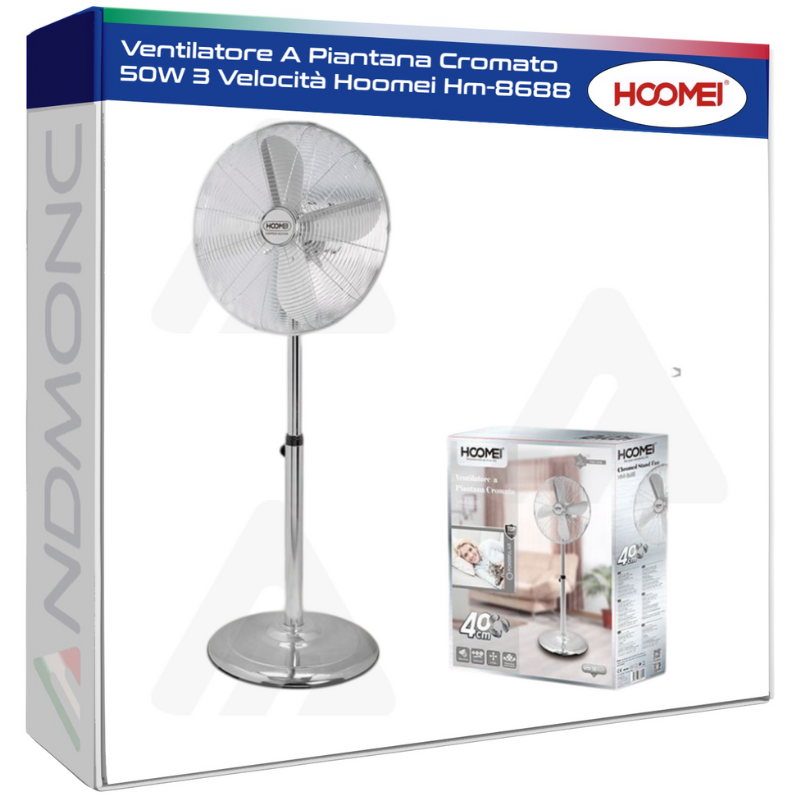 Ventilatore A Piantana Cromato 50W 3 Velocità...