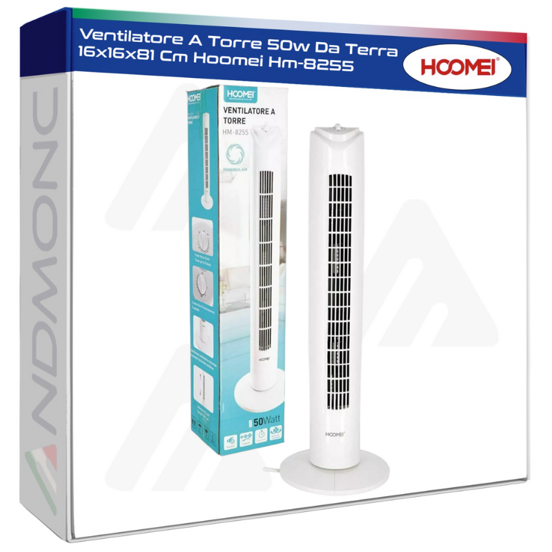 Ventilatore A Torre 50w Da Terra 16x16x81 Cm Hoomei Hm-8255