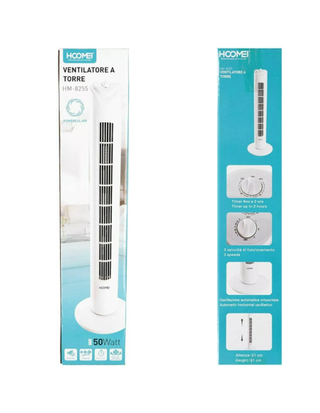 Ventilatore A Torre 50w Da Terra 16x16x81 Cm Hoomei Hm-8255