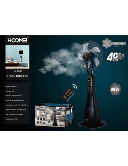 Ventilatore a piantana nebulizzatore multifunzione 90W Hoomei HM-8682