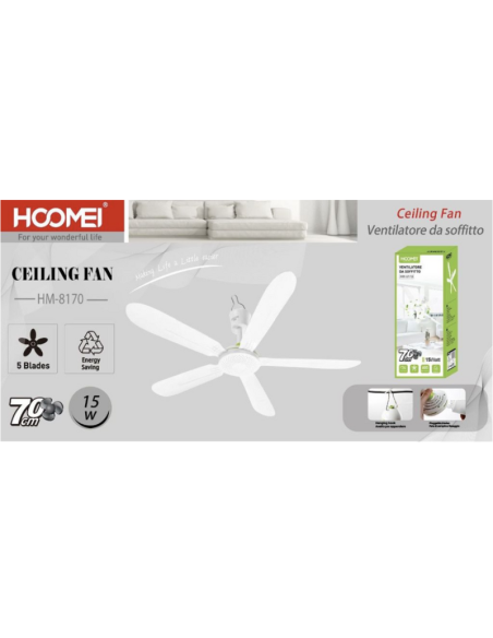 Mini Ventilatore da soffitto, 15W, HM-8170