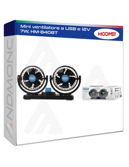 Mini ventilatore a USB e 12V 7W, HM-8408T