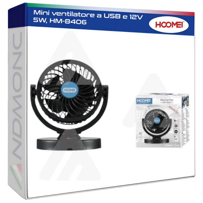 Mini ventilatore a USB e 12V 5W, HM-8406