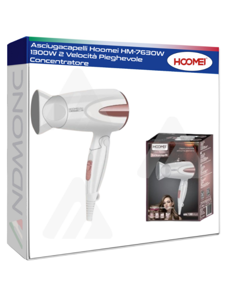 Asciugacapelli Hoomei HM-7630W 1300W 2 Velocità Pieghevole Concentratore