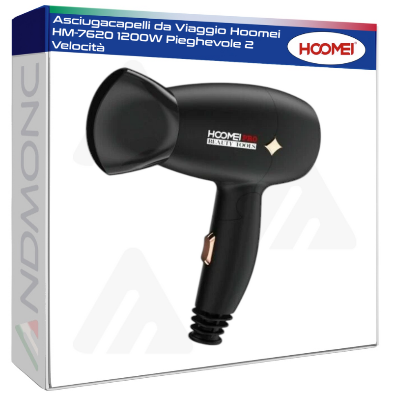 Asciugacapelli da Viaggio Hoomei HM-7620 1200W Pieghevole 2 Velocità