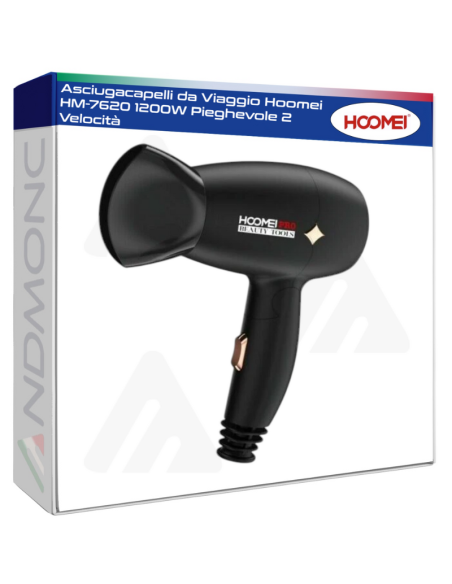 Asciugacapelli da Viaggio Hoomei HM-7620 1200W Pieghevole 2 Velocità