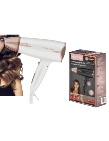 Asciugacapelli da Viaggio Hoomei HM-7625W 1700W Pieghevole 2 Velocità