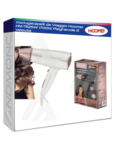 Asciugacapelli da Viaggio Hoomei HM-7625W 1700W Pieghevole 2 Velocità