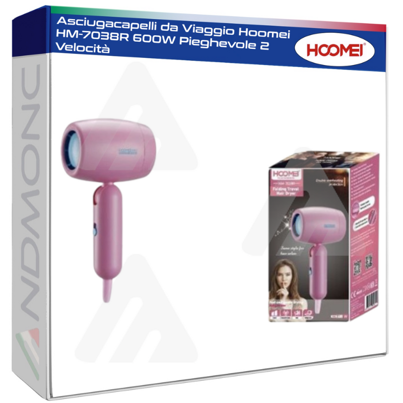 Asciugacapelli da Viaggio Hoomei HM-7038R 600W Pieghevole 2 Velocità