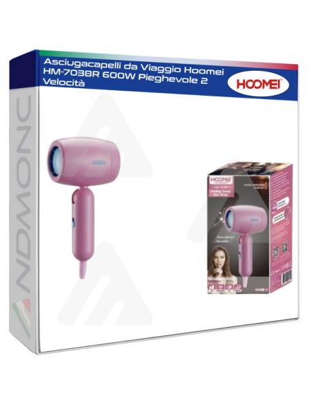 Asciugacapelli da Viaggio Hoomei HM-7038R 600W Pieghevole 2 Velocità