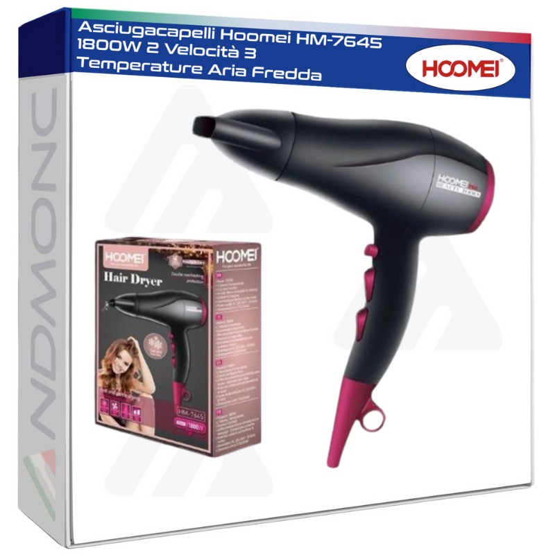 Asciugacapelli Hoomei HM-7645 1800W 2 Velocità...
