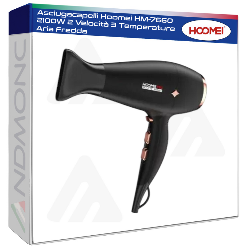 Asciugacapelli Hoomei HM-7660 2100W 2 Velocità 3 Temperature Aria Fredda