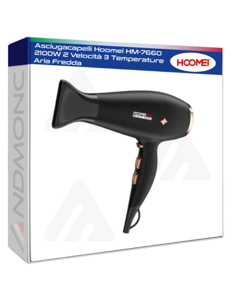 Asciugacapelli Hoomei HM-7660 2100W 2 Velocità 3 Temperature Aria Fredda