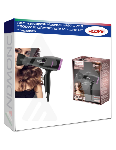 Asciugacapelli Hoomei HM-7678S 2200W Professionale Motore DC 2 Velocità