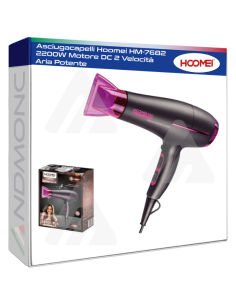 Asciugacapelli Hoomei HM-7682 2200W Motore DC 2 Velocità...