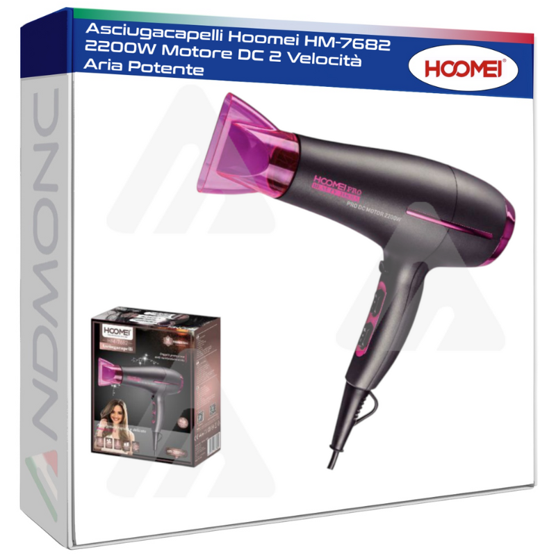 Asciugacapelli Hoomei HM-7682 2200W Motore DC 2 Velocità Aria Potente