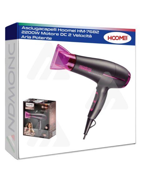 Asciugacapelli Hoomei HM-7682 2200W Motore DC 2 Velocità Aria Potente