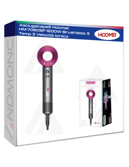 Asciugacapelli Hoomei HM-7080SP 1600W Brushless 3 Temp 3 Velocità Ionico