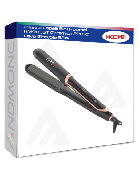 Piastra Capelli 3in1 Hoomei HM-7855T Ceramica 220°C Cavo Girevole 38W
