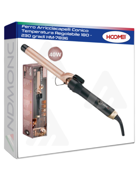 Ferro Arricciacapelli Conico Temperatura Regolabile 180 - 230 gradi HM-7836