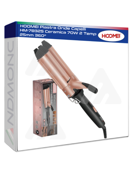 HOOMEI Piastra Onde Capelli HM-7832S Ceramica 70W 2 Temp 25mm 360°