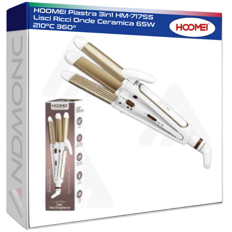 HOOMEI Piastra 3in1 HM-7175S Lisci Ricci Onde Ceramica 65W 210°C 360°