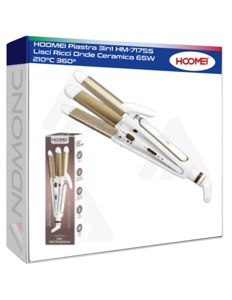 HOOMEI Piastra 3in1 HM-7175S Lisci Ricci Onde Ceramica 65W 210°C 360°