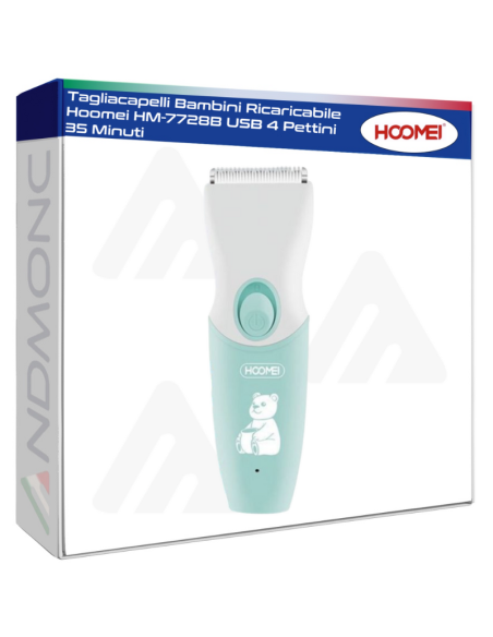 Tagliacapelli Bambini Ricaricabile Hoomei HM-7728B USB 4 Pettini 35 Minuti