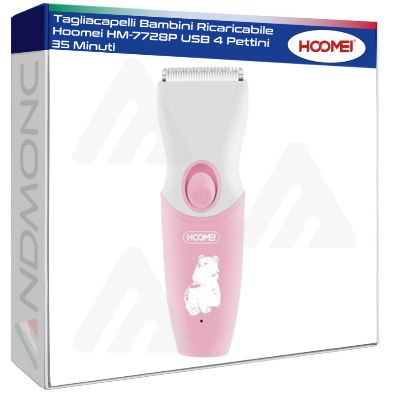 Tagliacapelli Bambini Ricaricabile Hoomei HM-7728P USB 4 Pettini 35 Minuti