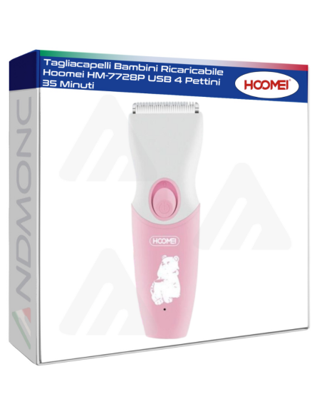 Tagliacapelli Bambini Ricaricabile Hoomei HM-7728P USB 4 Pettini 35 Minuti