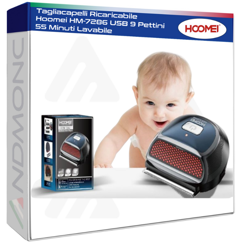 Tagliacapelli Ricaricabile Hoomei HM-7286 USB 9 Pettini 55 Minuti Lavabile