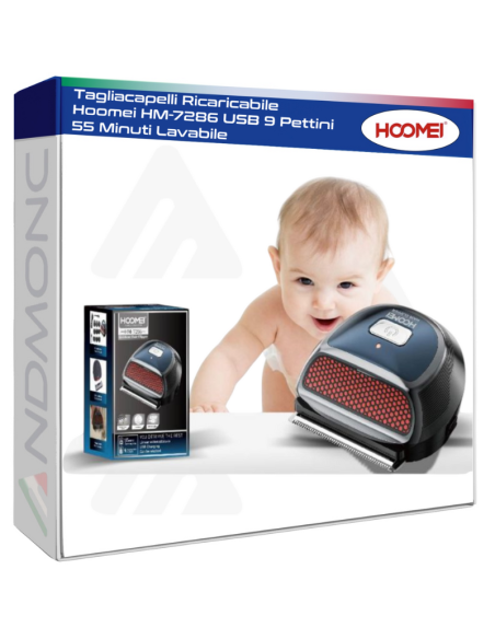 Tagliacapelli Ricaricabile Hoomei HM-7286 USB 9 Pettini 55 Minuti Lavabile